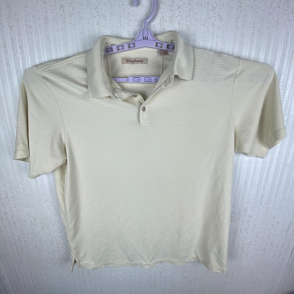 Tommy‎ Bahama Womens Ivory Shadow Striped Preppy Classic Polo Shirt Size XL